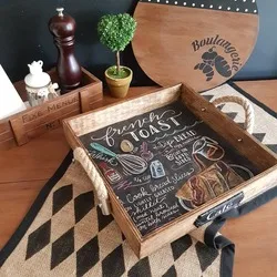 

Decotative Multi Functional Rustic Decorative Wooden Tray - Serving Tray with Rope Handles Rustic Coastal Coffee Table, Solid