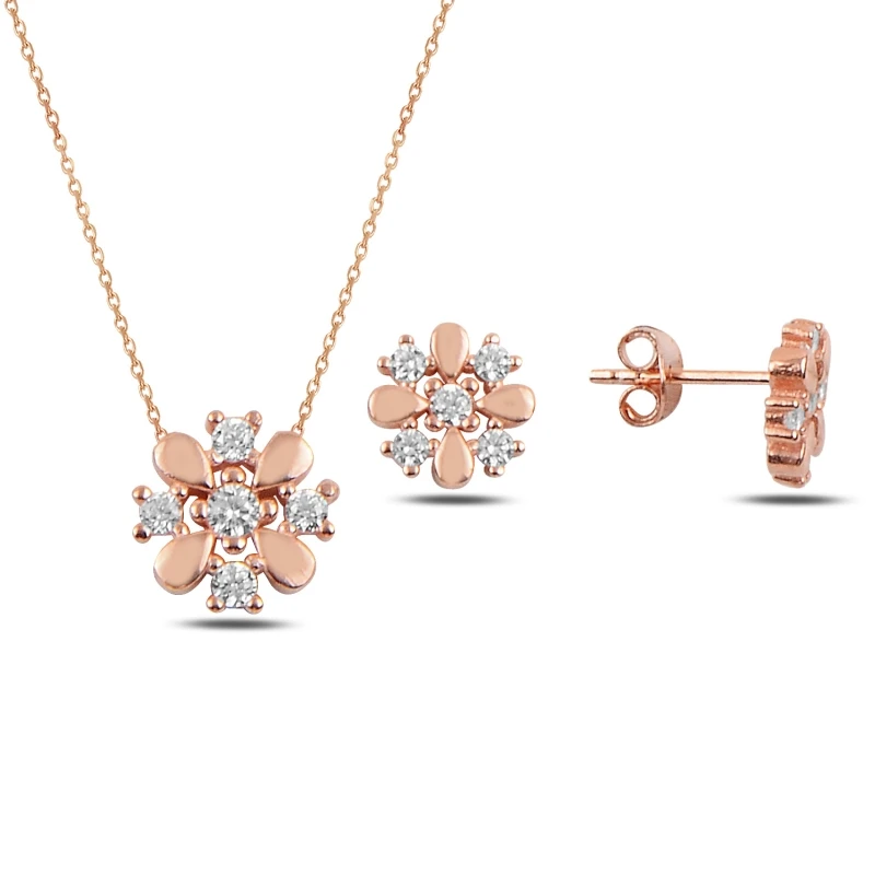 

Silver 925 Sterling Zircon Cubic Zirconia Flower Set