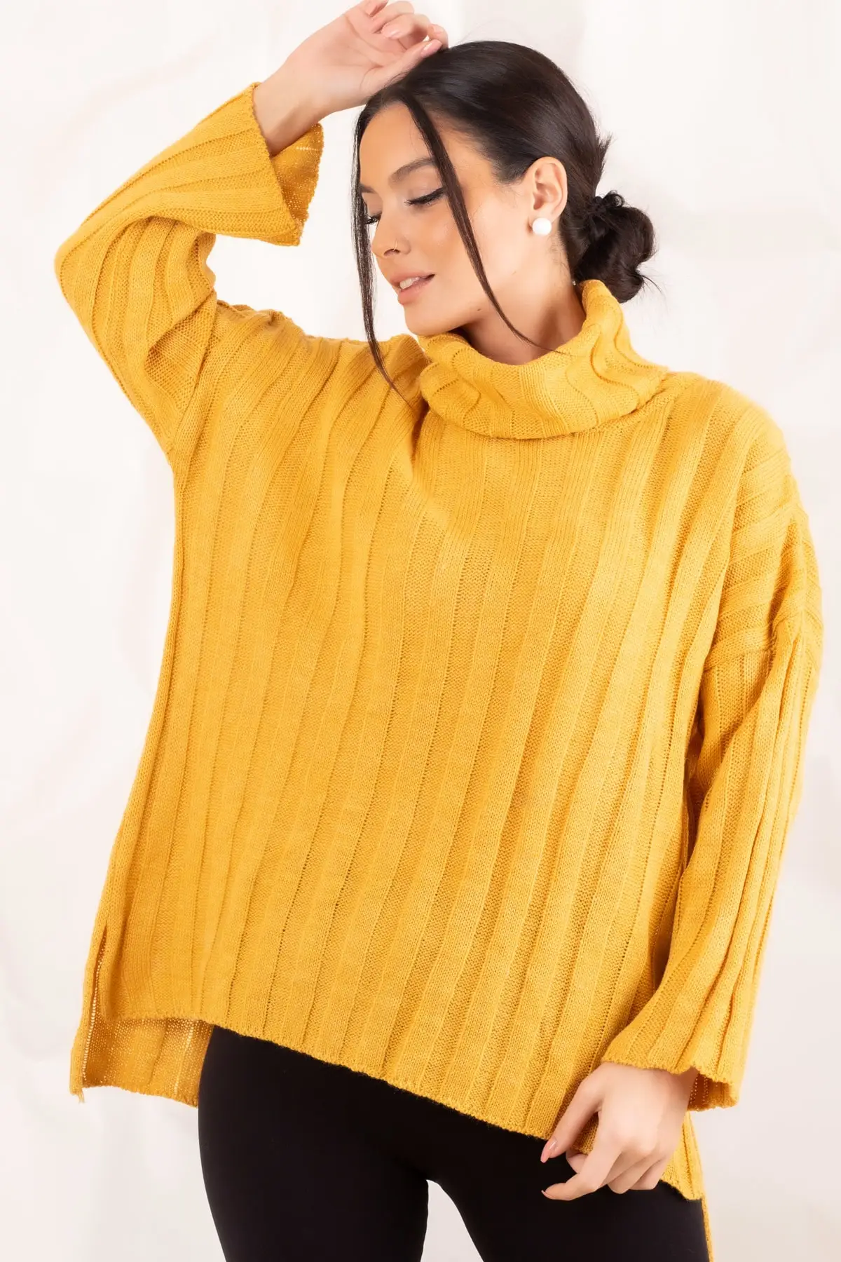 Гармоника Воронка женщин воротник полоса трикотаж Туника ARM 20K023016| |