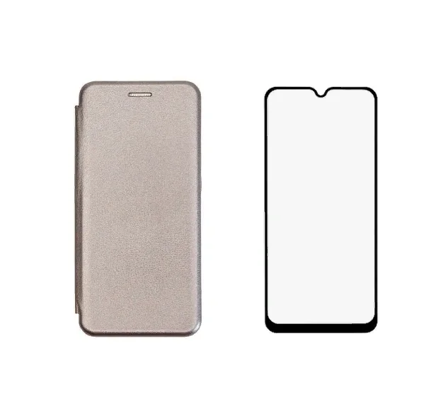 Выгодный комплект для Samsung A50: чехол-книжка Silver + стекло с черной рамкой на весь экран телефона смарт дешево.