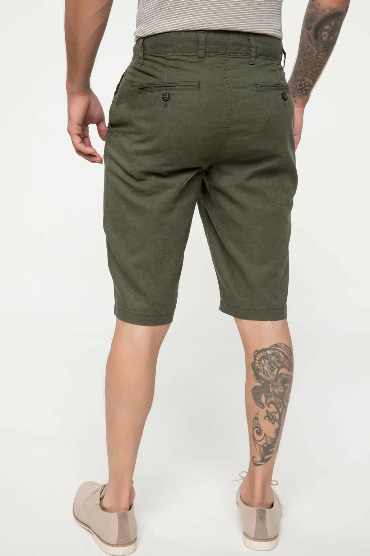 DeFacto мужские летние прямые шорты повседневные армейские зеленые Бермуды со