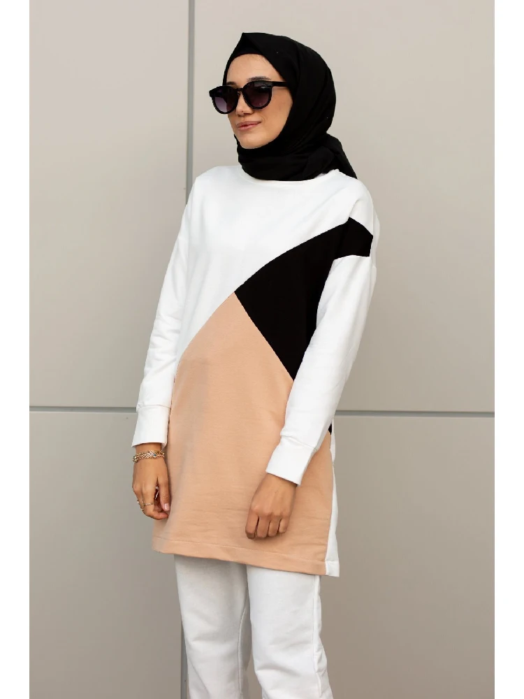 

Laila Very White Tracksuit Set 2 piece Sweatshirt and Pants Sports Casual Stylish Veiling Clothing Sport Clothes Casual Turkey Dubai islamic Fashion