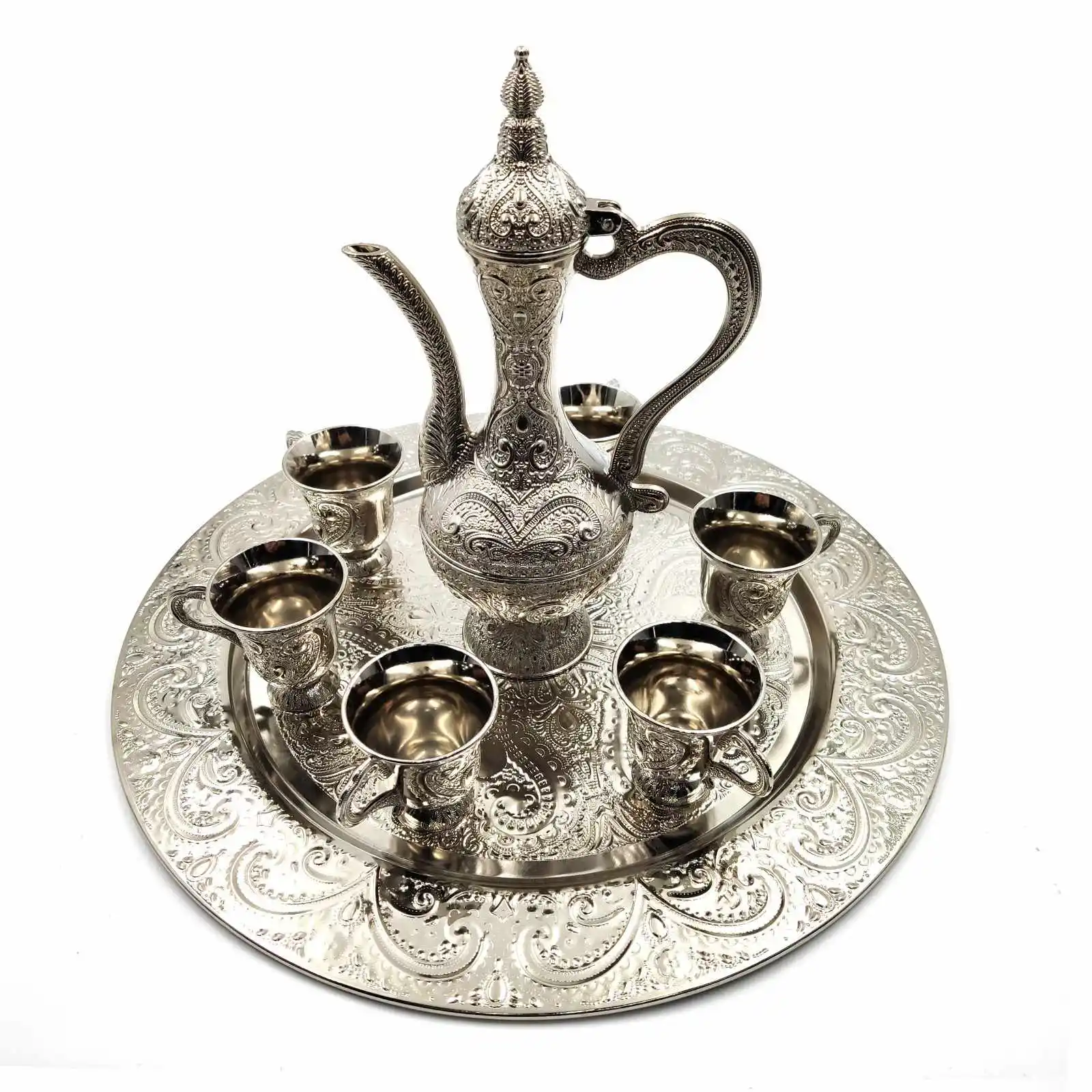 

WONDERFULLL (SET OF 6) Turkish Handmade Copper Tea Set Coffee Serving Set 6 Tea Cup Saucers