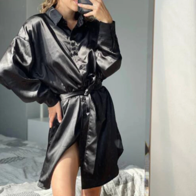 

Holiwind 2021 Women's Shirt Dress Sleepwear Woman Dresses With Belt Beach Dress Party Dress
