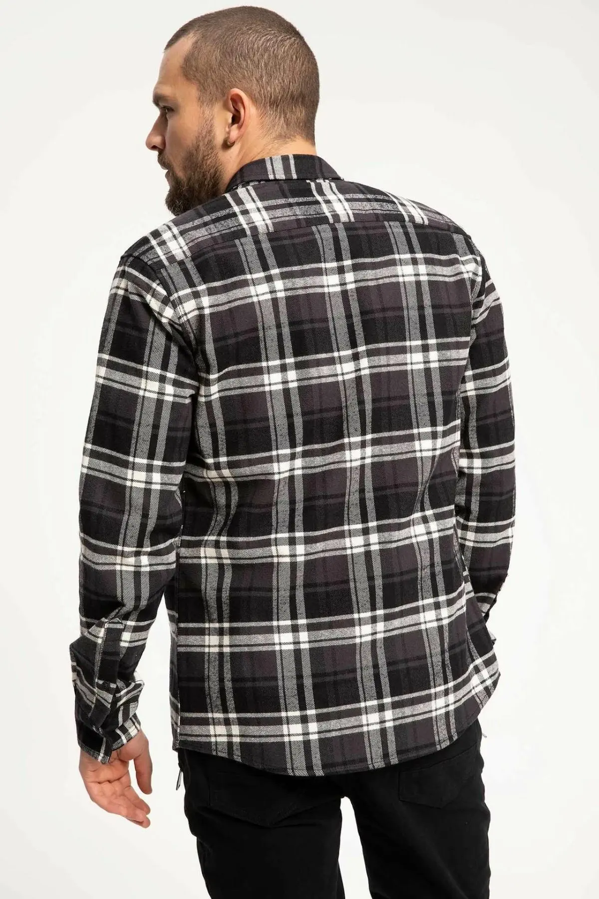 DeFacto модная мужская рубашка с длинными рукавами воротник лацканами клетчатая