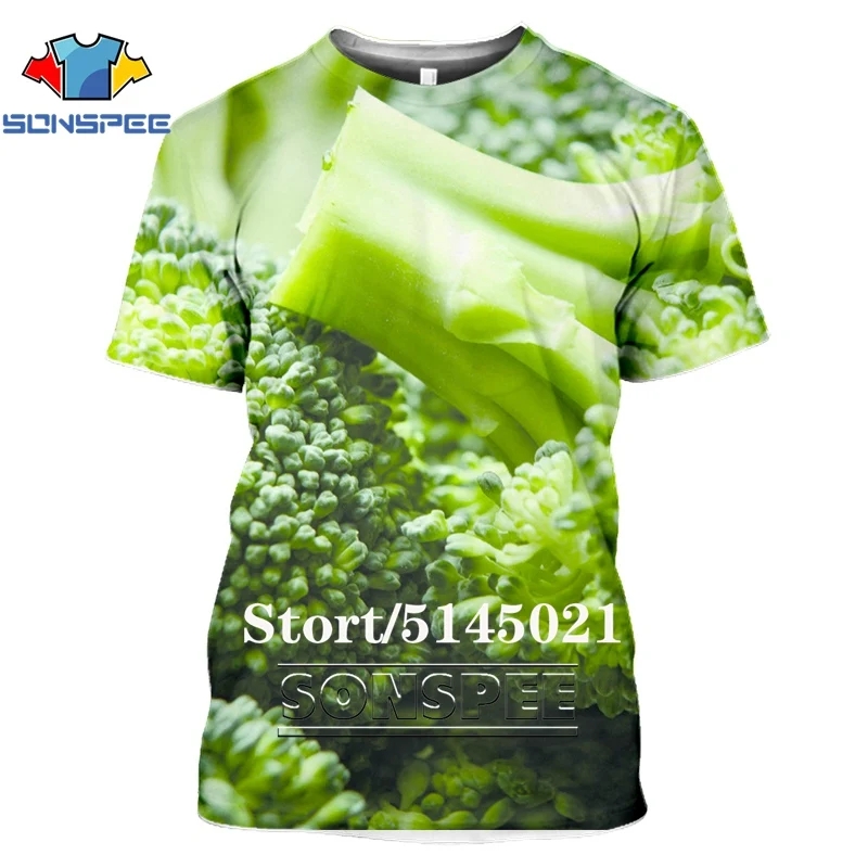SONSPEE футболка с 3D принтом еда Yummy Greens брокколи/Морковь/огурец/Горох Harajuku модная