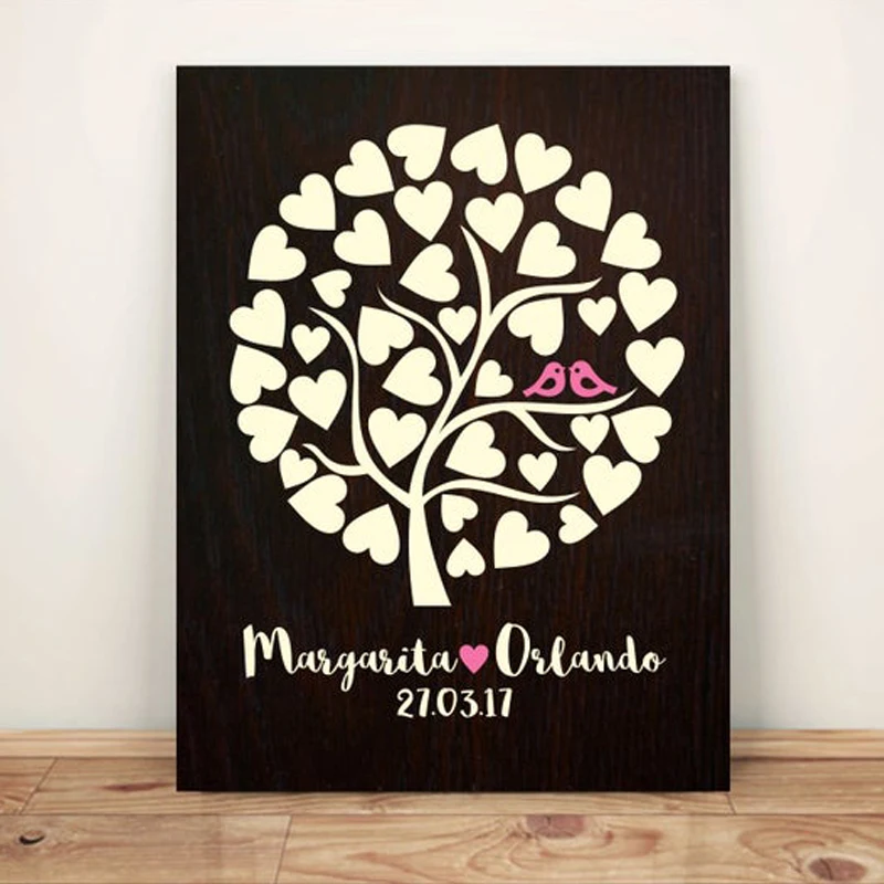 3D Свадебная Гостевая книга дерево на заказ с милыми птицами Персонализированная