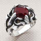 Мужское кольцо с овальным красным цирконом, в готическом стиле
