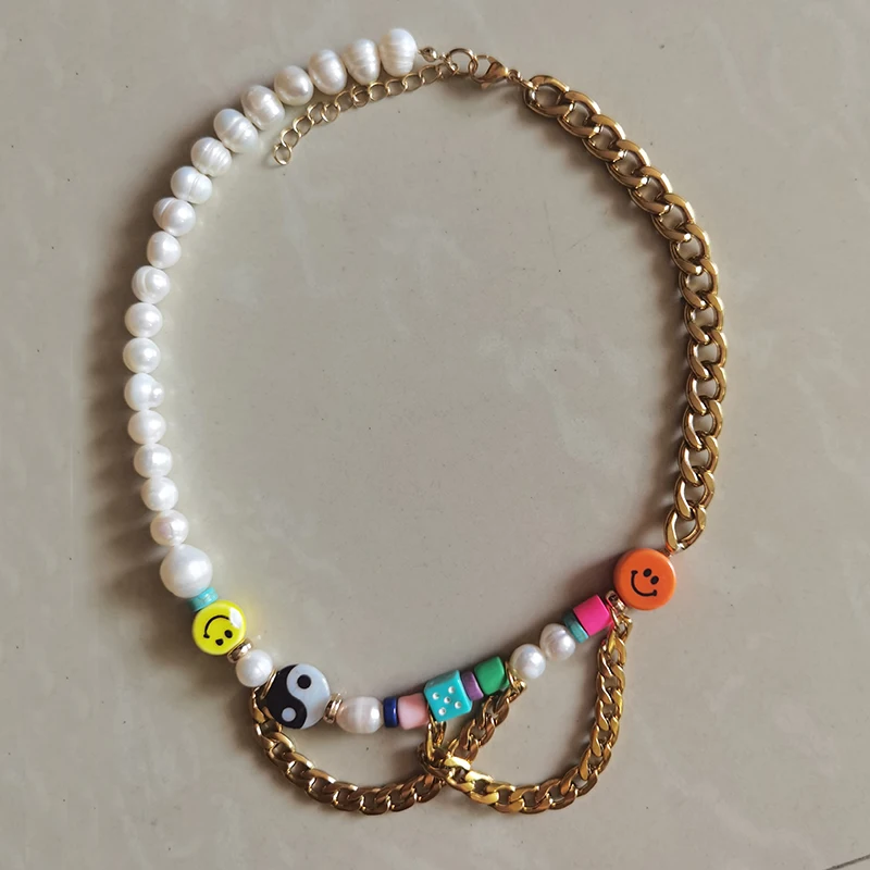 Креативный браслет цепочка из нержавеющей стали с подвеской в виде улыбки Инь