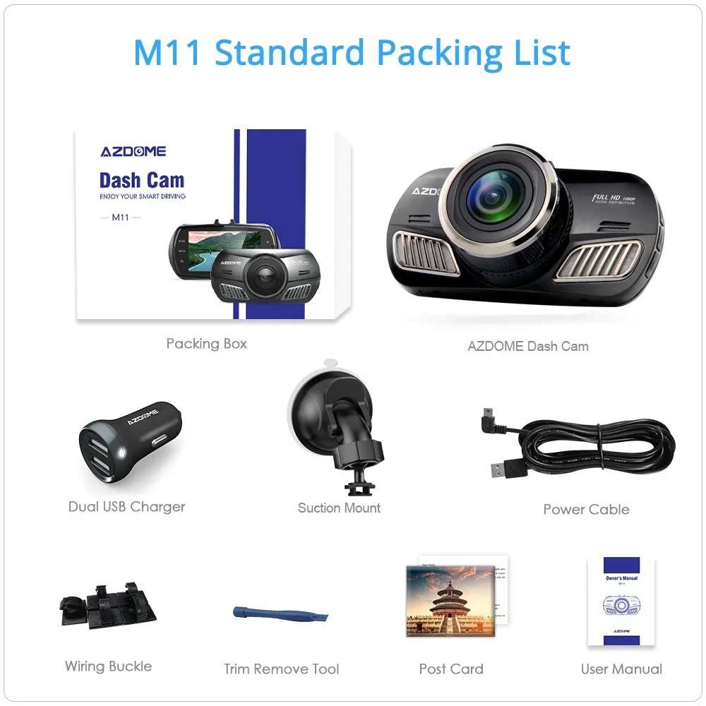 AZDOME M11 3 дюймов 2.5D ips Экран Dash Cam Видеорегистраторы для автомобилей Регистраторы HD 1080P Автомобильный видеорегистратор Регистраторы Dashcam Двойной объектив тире Камера gps