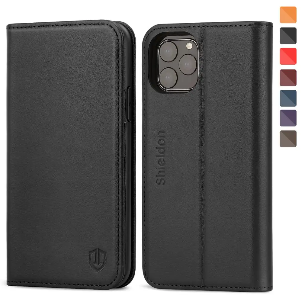 Black SHIELDON Чехол-бумажник для iPhone 11 Pro 5," Натуральная кожаные с отделениями для карт с подставкой и магнитной застежкой с функцией блокировки Rfid чехол - Цвет: Black
