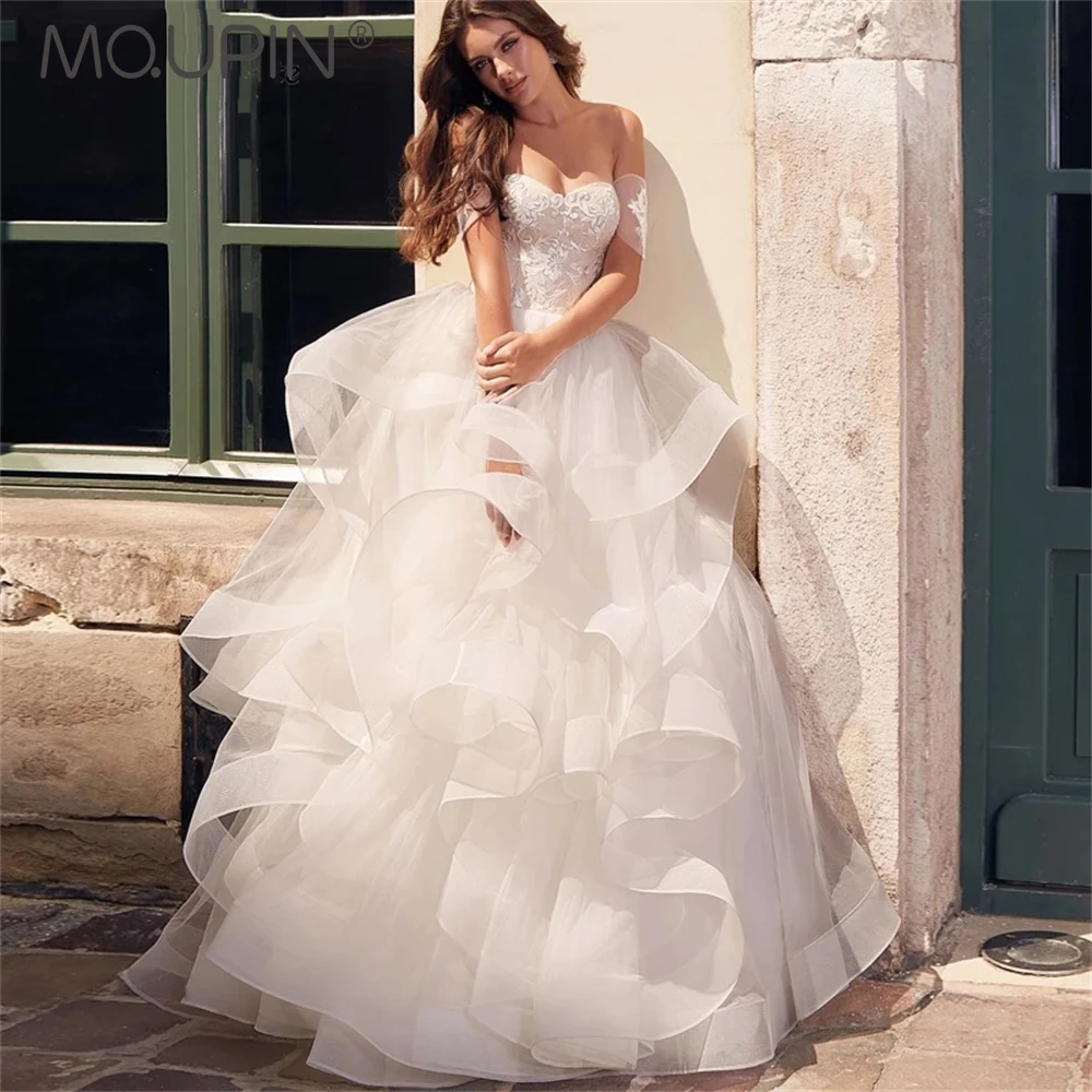 

MQUPIN Bride Wedding Dress Sexy Sweetheart Tube Top Lace Layered Strap Off Shoulder 2022 New Fashion