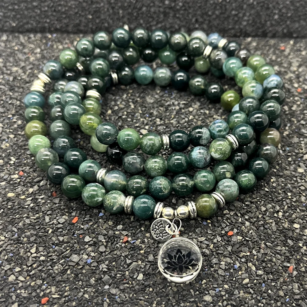 6 мм бусины лидер продаж Женское Ожерелье Mala & браслеты для Моха агата зеленый