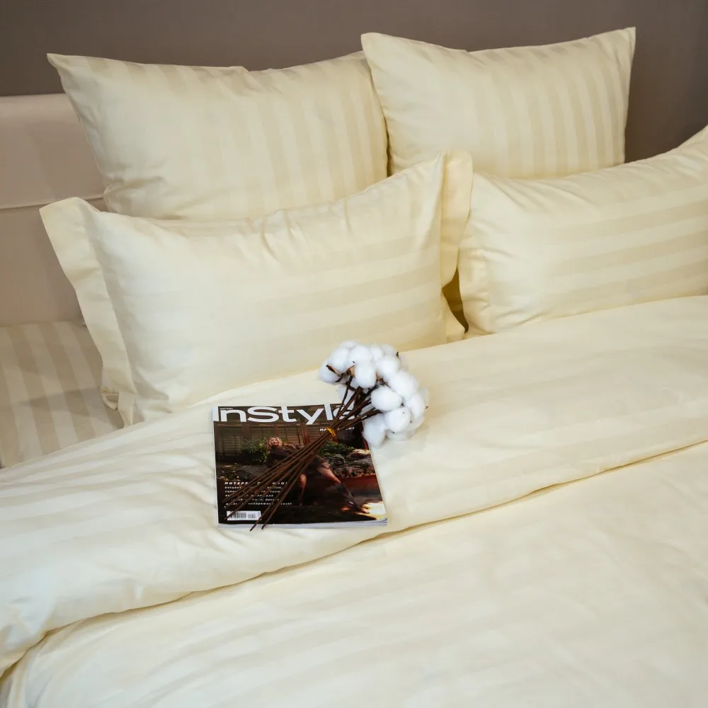 Комплект постельного белья Сатин Страйп 100% Хлопок Евро Семейный 1.5-спальный 4