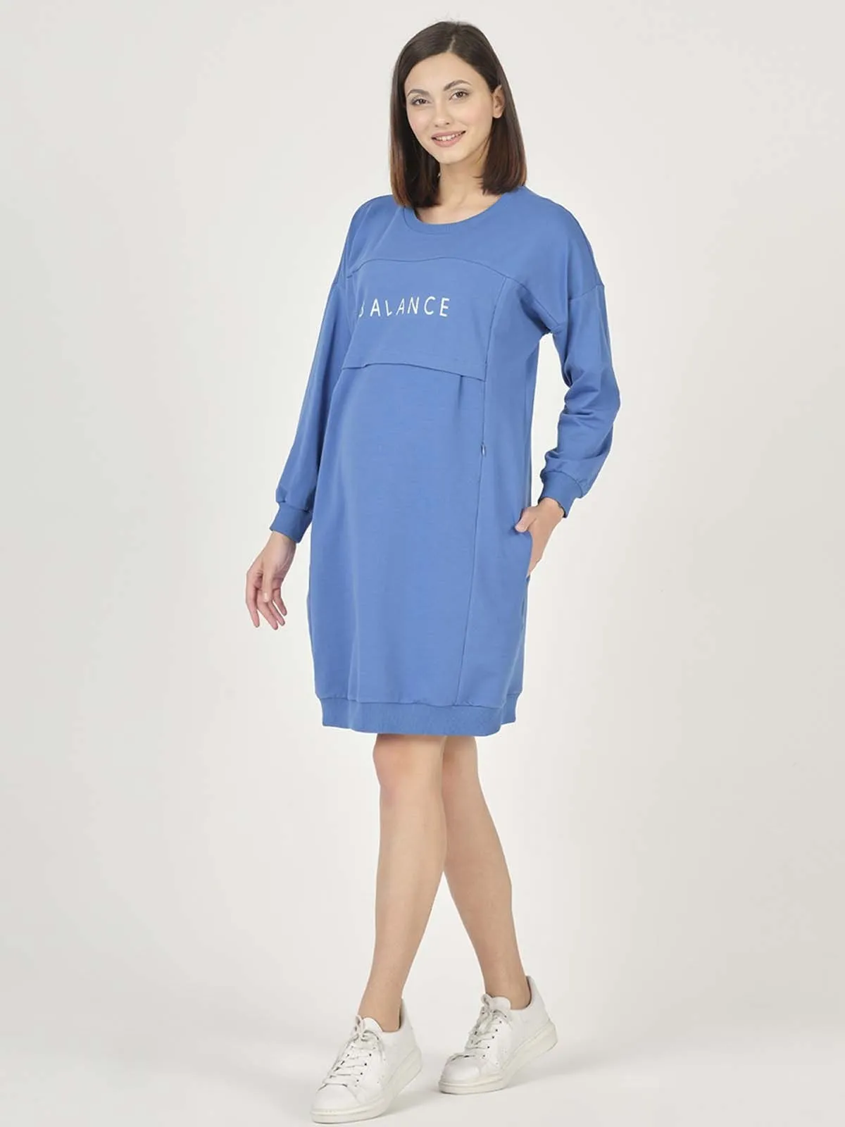 

Pregnant Casual sports dress comfortable fit cotton sweat dress maternity clothing with breastfeeding feature