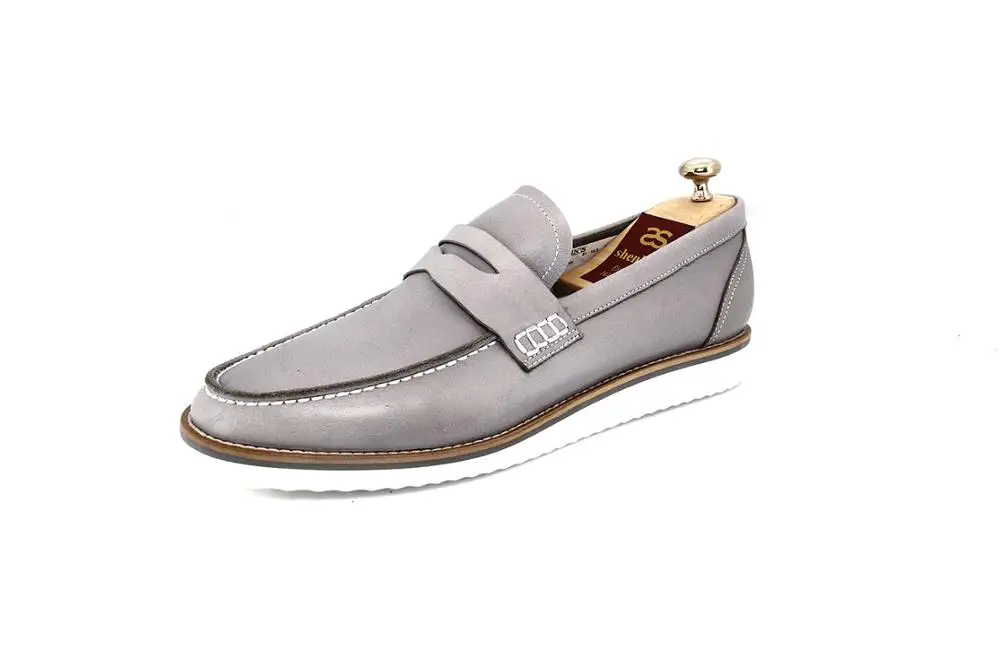 

SHENBIN's Handmade Grey Loafers with Light Soles, Shenbins Casual Shoes with Semi Floater Leather