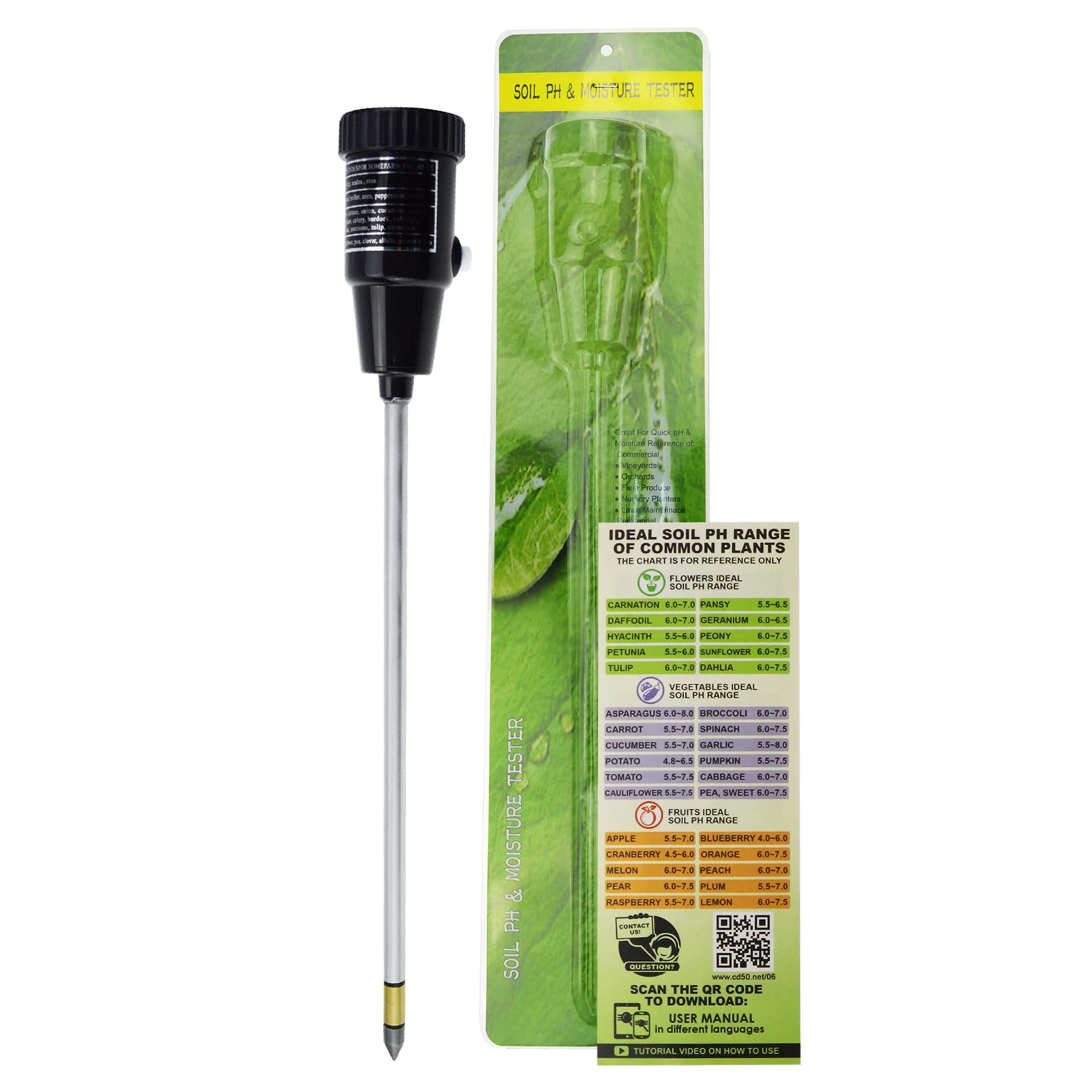 Измеритель pH и влажности почвы с зондом электродом длиной 295 мм для внутреннего