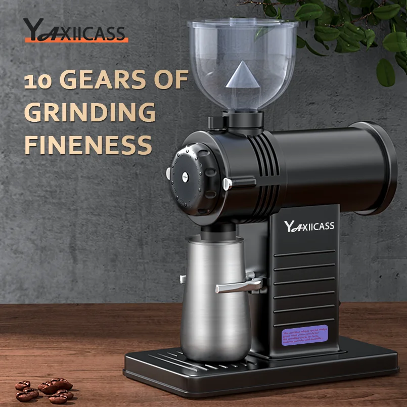 

YAXIICASS Professional Electric Coffee Grinder Automatic 10 Gear Adjustable 200W Ghost Teeth Burr coffee Beans Grinding Machine