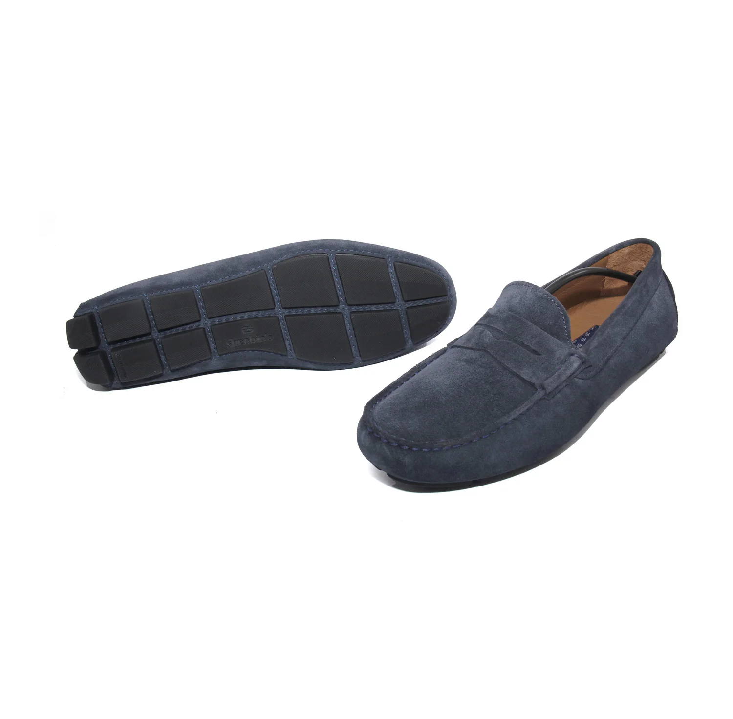 

Handmade Penny Loafers with Steel Blue Suede, Flexible Comfort Casual Shoes, Party Fashion Set, Bold Color, Non Slip Rubber Sole