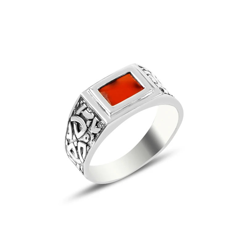 

Silver 925 Sterling Red Agate Stone Ring