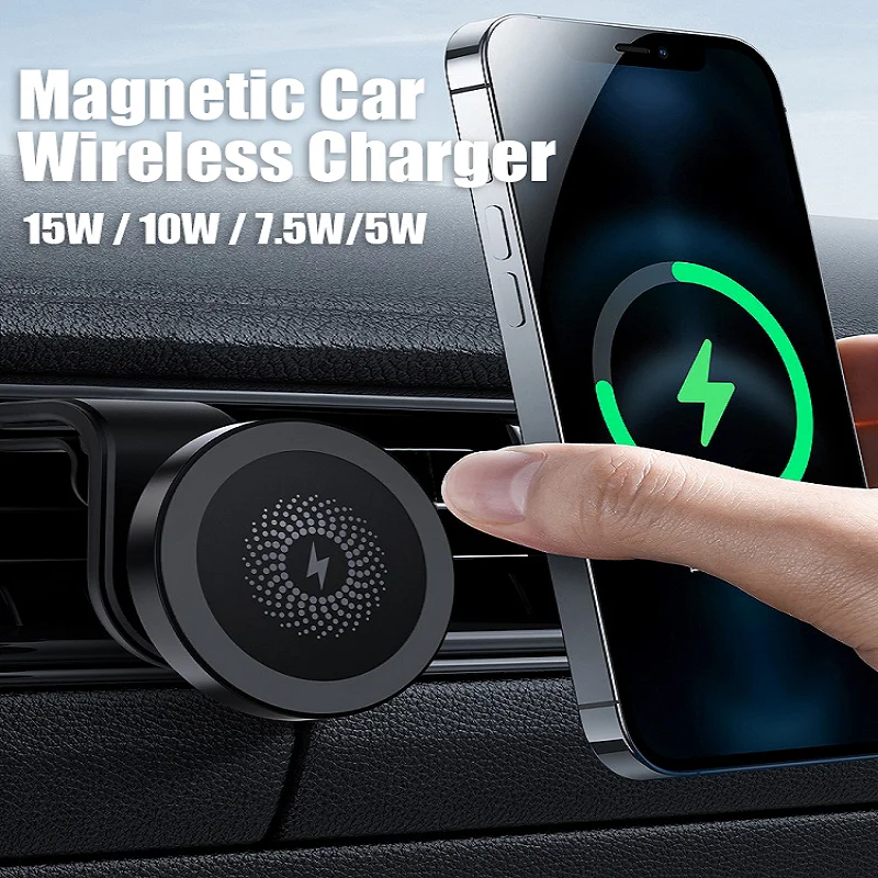 

Магнитный автомобильный держатель беспроводного зарядного устройства для серии magsafe для IPhone 13 12 Pro Max Mini 10 Вт, автомобильная подставка для бы...