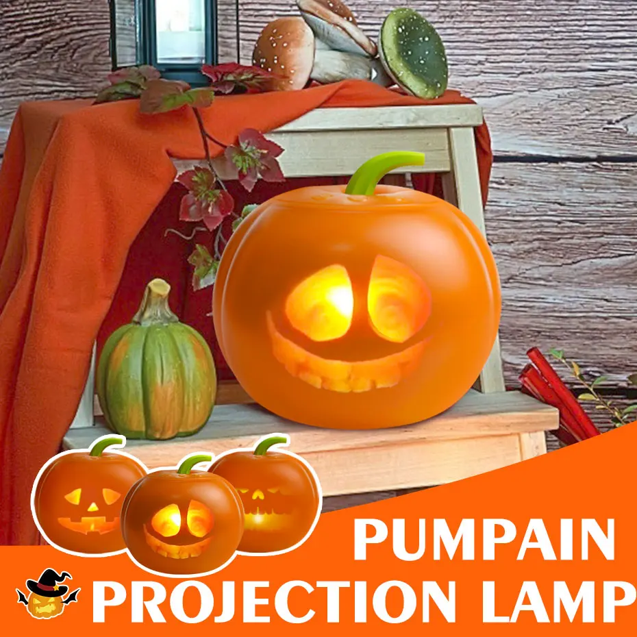 

Halloween Holiday Lights Pumpkin Projection Atmosphere Lamp Weird Pumpkin Props Talking Decorations with USB Charging for Party