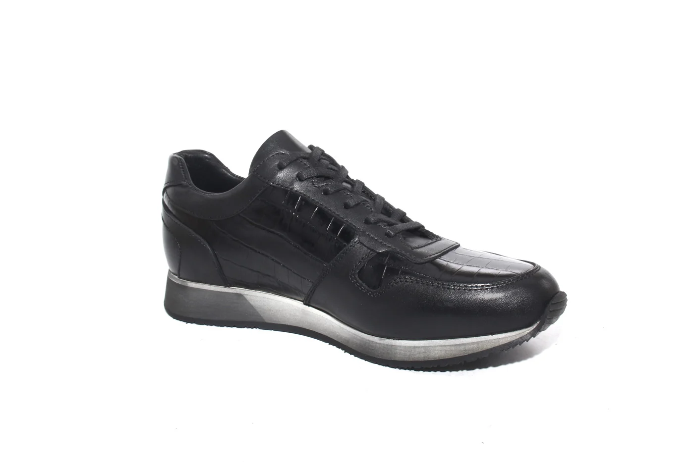 

SHENBIN'S Handmade Running Sport Shoes with Crocodile Patterned Leather, Moc-croc and Calf, Men's Premium Casual Footwear