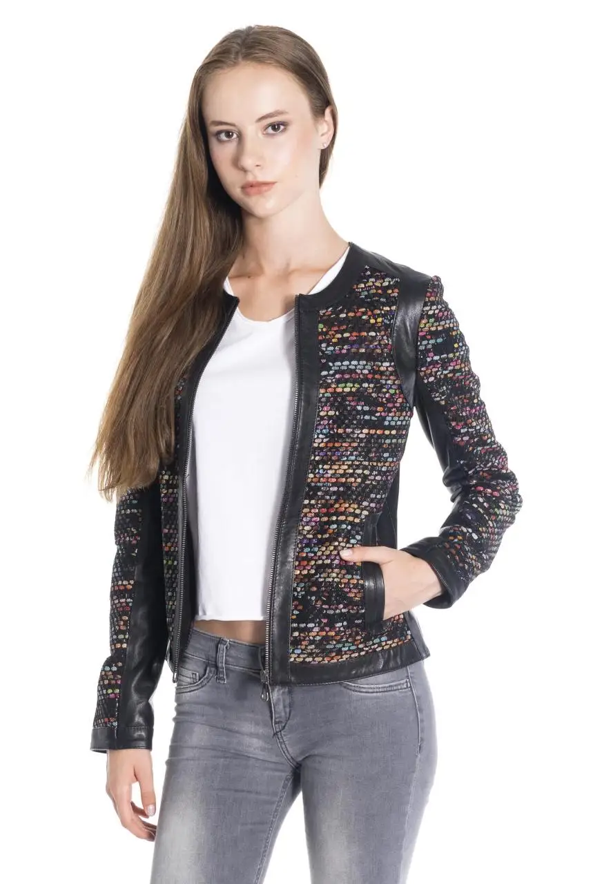 Women winter leather jacket winter Leather Jacket Genuine Real Leather Jacket leather Coat lambskin coat Straw Knit jacket