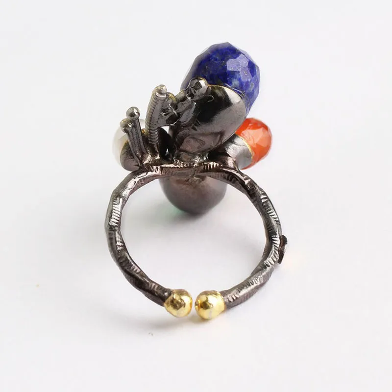 

Blue Lapis Lazuli and Green Orange Pearl Zircon Gold Plated Womens Silver Ring, Woman 925 Silver Zircon Handmade Ring,MultiColor