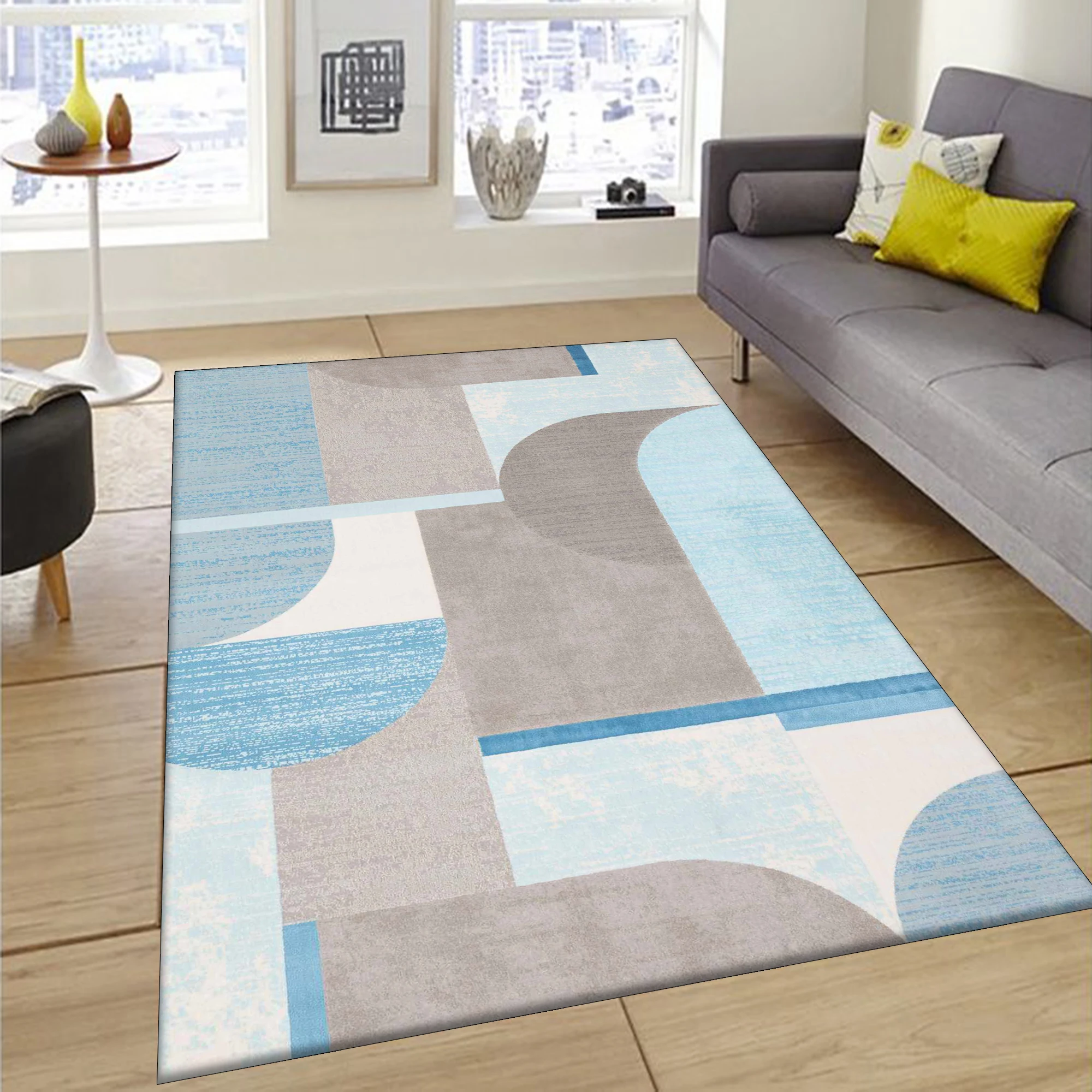 Else Blue Gray Geometric Nordic Scandinavian 3d Print Non Slip Microfiber Living Room Decorative Modern Washable Area Rug Mat | Дом и сад