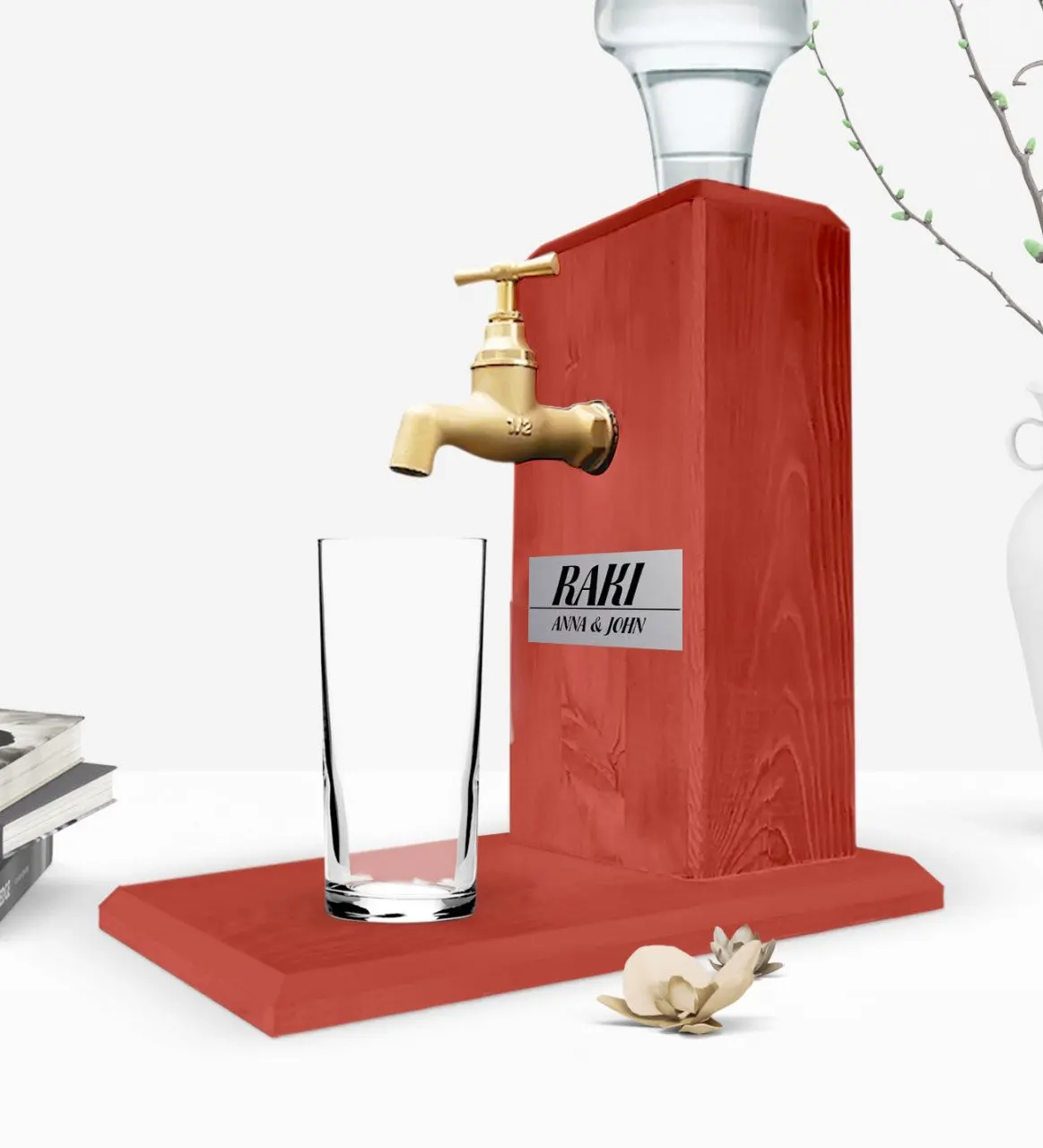 

Custom Wooden Natural Rack Stand with Tap - Tile Red