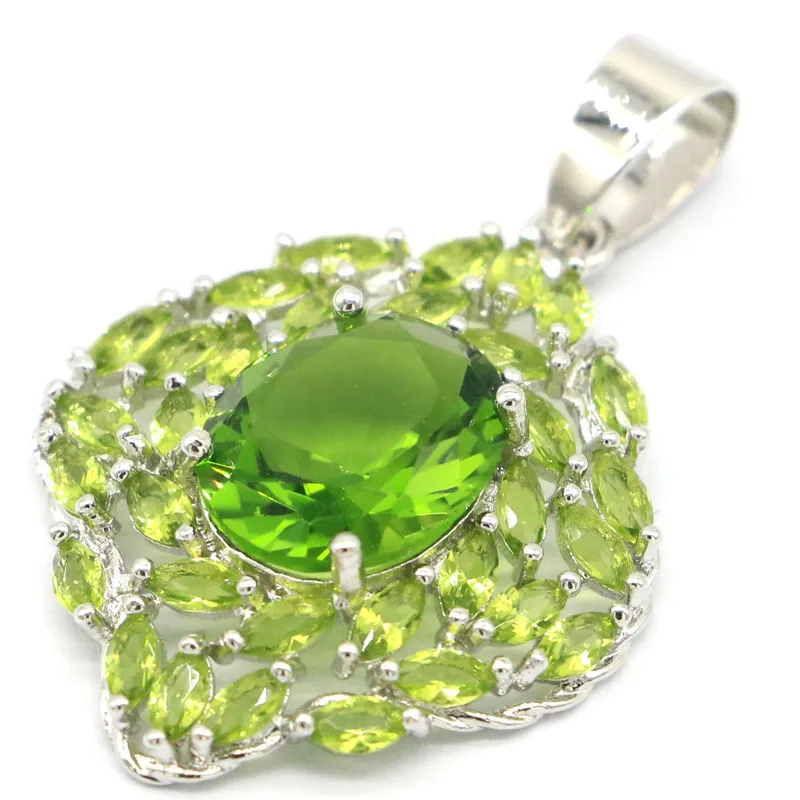 36x23mm Elegant Green Peridot Rhodolite Garnet For Women Dating 925 Sterling Silver Pendant Eye Catching | Украшения и аксессуары