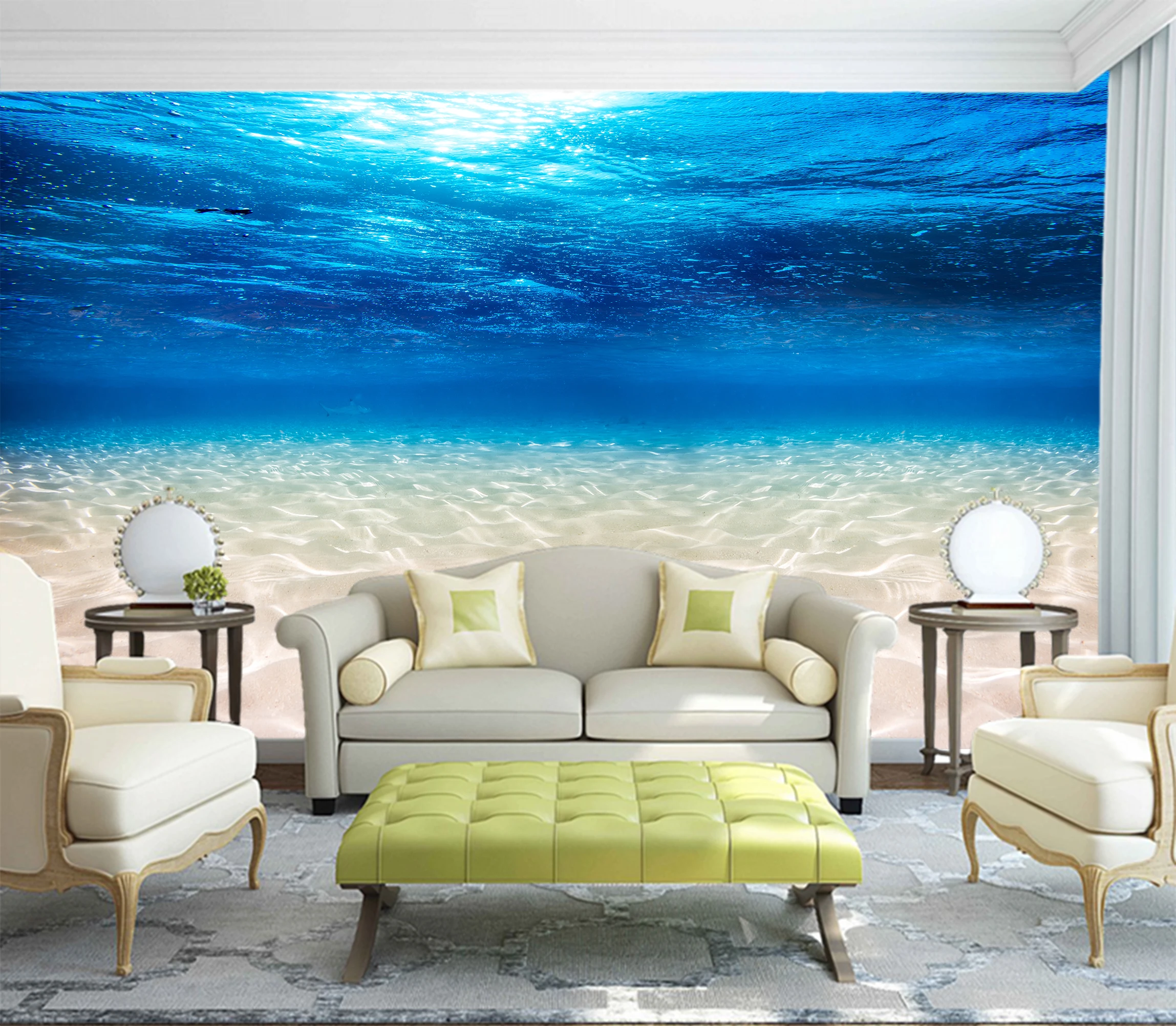 

Underwater Blue Ocean Wide Panorama Background With Sandy Seabed Quality Stylish Digital Print Wallpaper