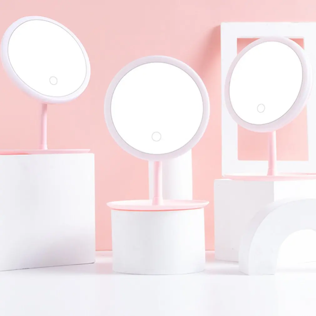 

Led Light Makeup Mirror Storage LED Face Mirror Adjustable Touch Dimmer USB Led Vanity Backlit Mirror Table Cosmetic Mirror