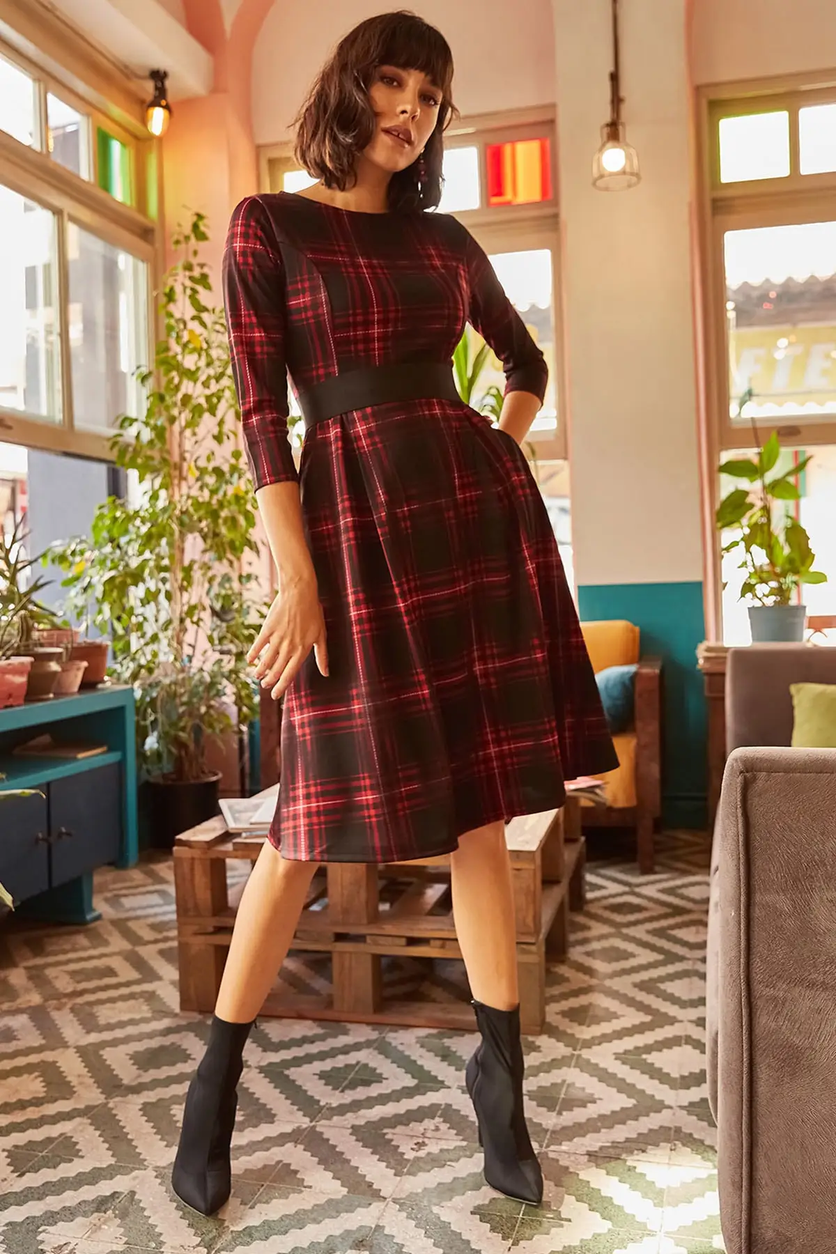 Ola Women Plaid Pockets Cloche Dress ELB-19000870 | Женская одежда