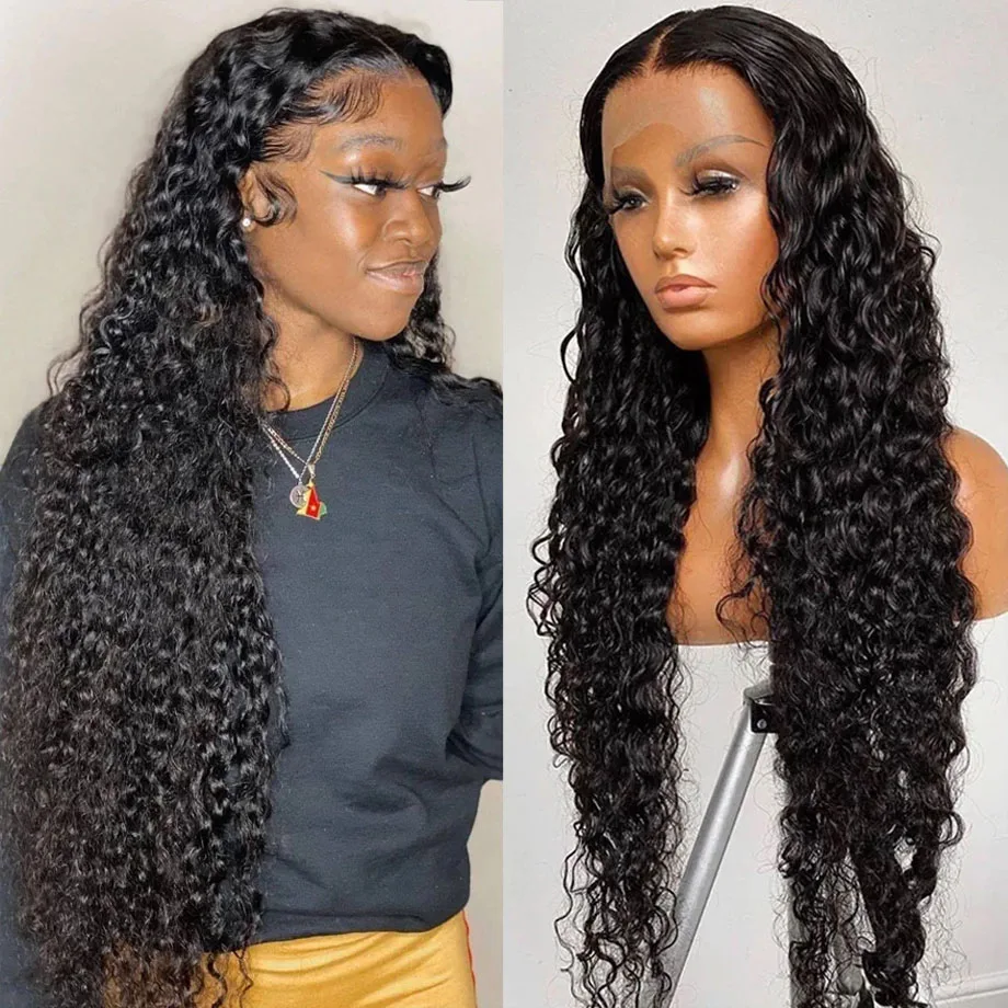 28 30 32 inch Water Wave Curly 13x4 Lace Front Wigs Brazilian Remy Human Hair Deep Wave Long Frontal Wig For Black Women 180%