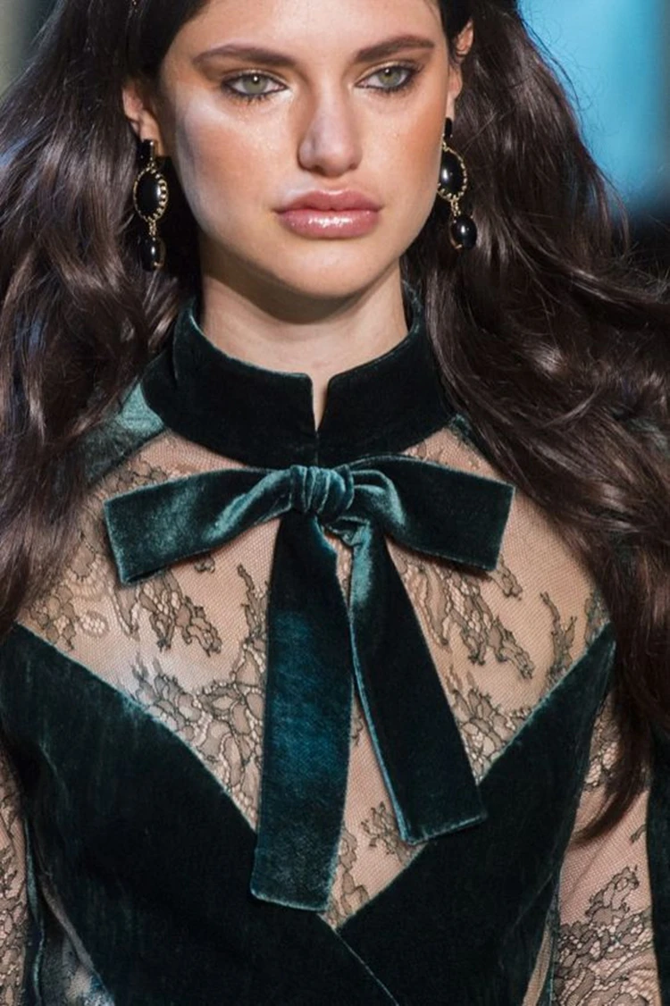 Зеленый бархат кружева иллюзия стиль ночные вечерние Формальное вечернее платье