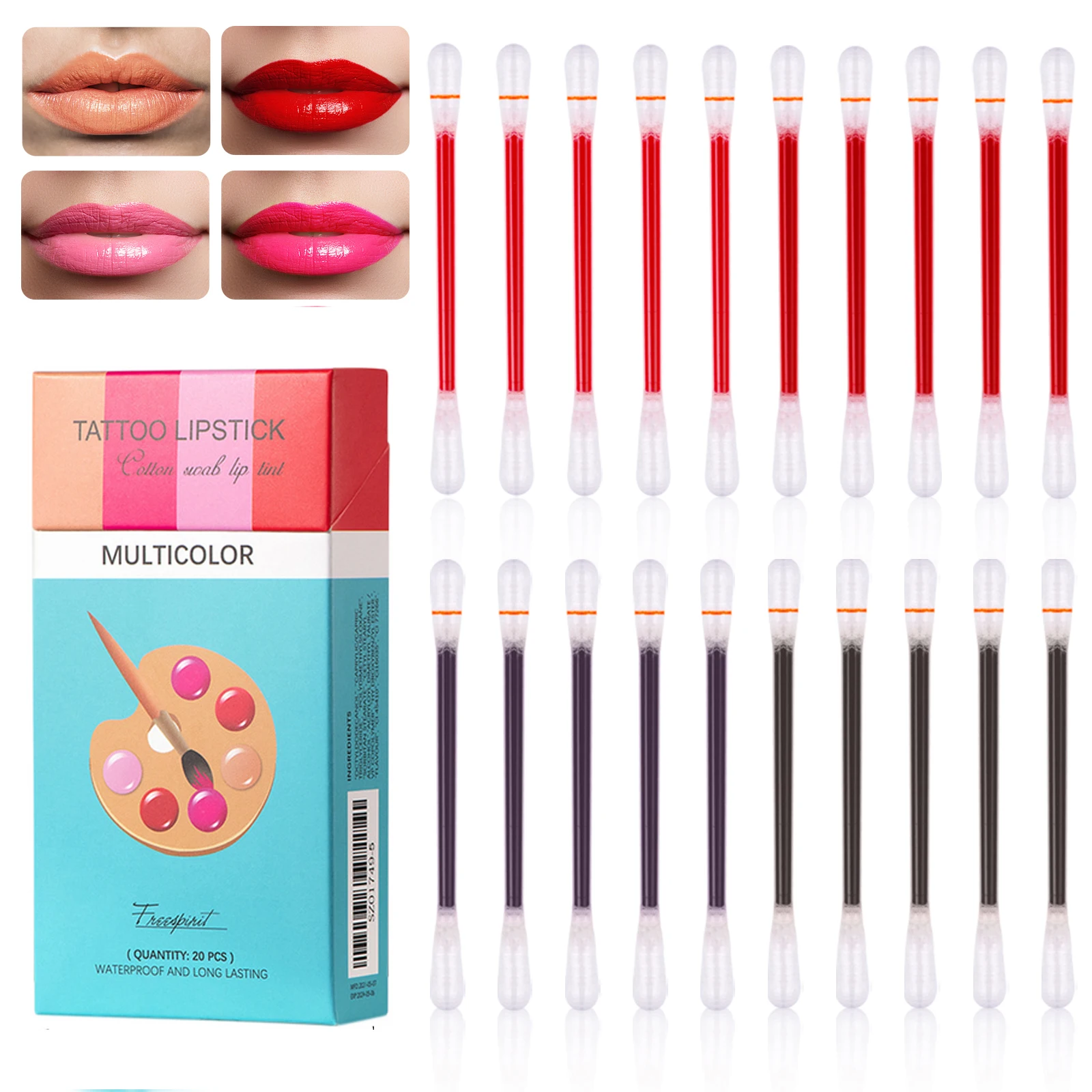 

20Pcs Makeup Lipstick Cigarette Cotton Swab Lipstick Waterproof Liquid Tattoo Lipstick Lip gloss Portable Cosmetics Set