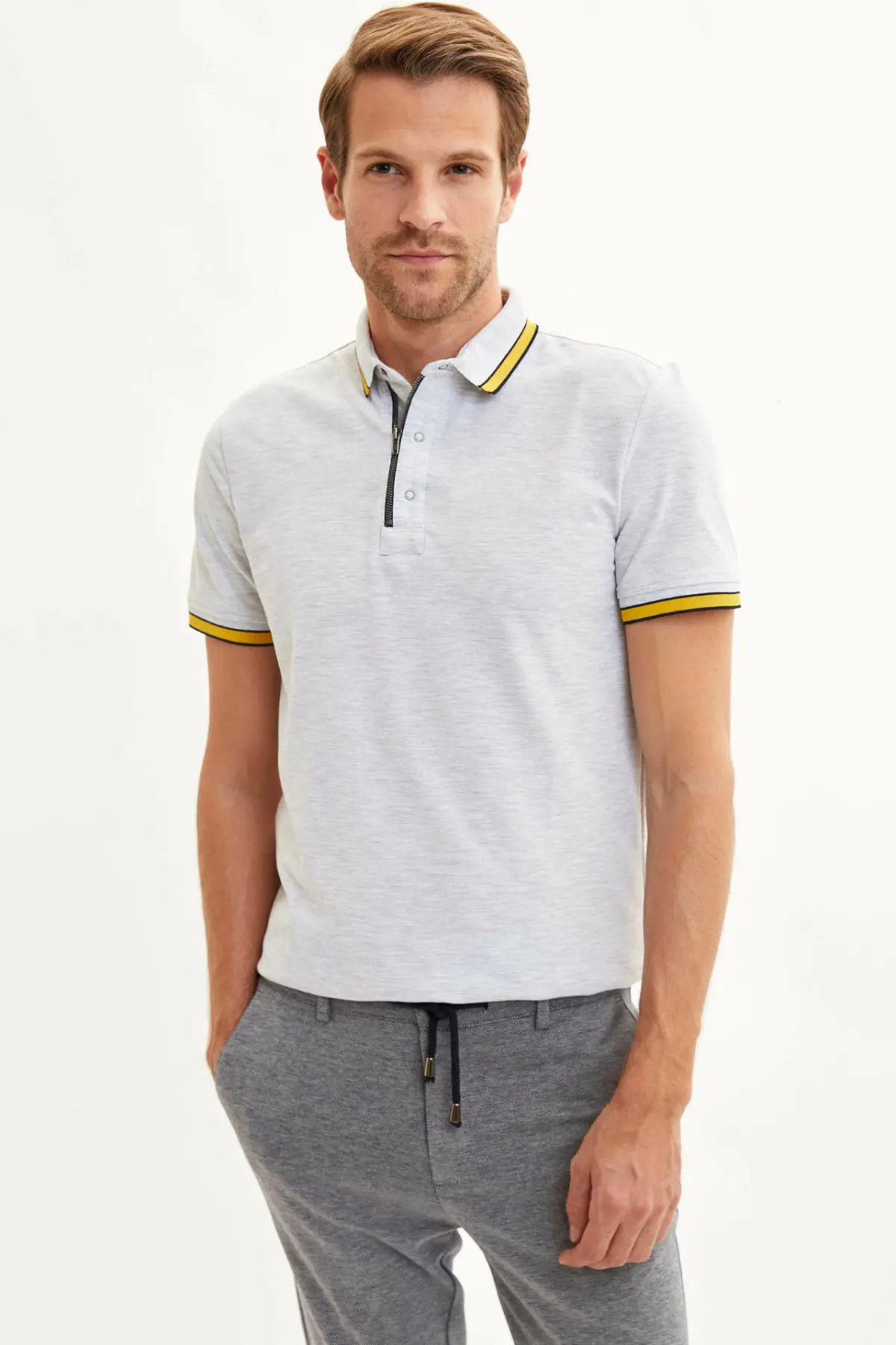 DeFacto новинка летняя Мужская модная рубашка поло мужские повседневные свободные