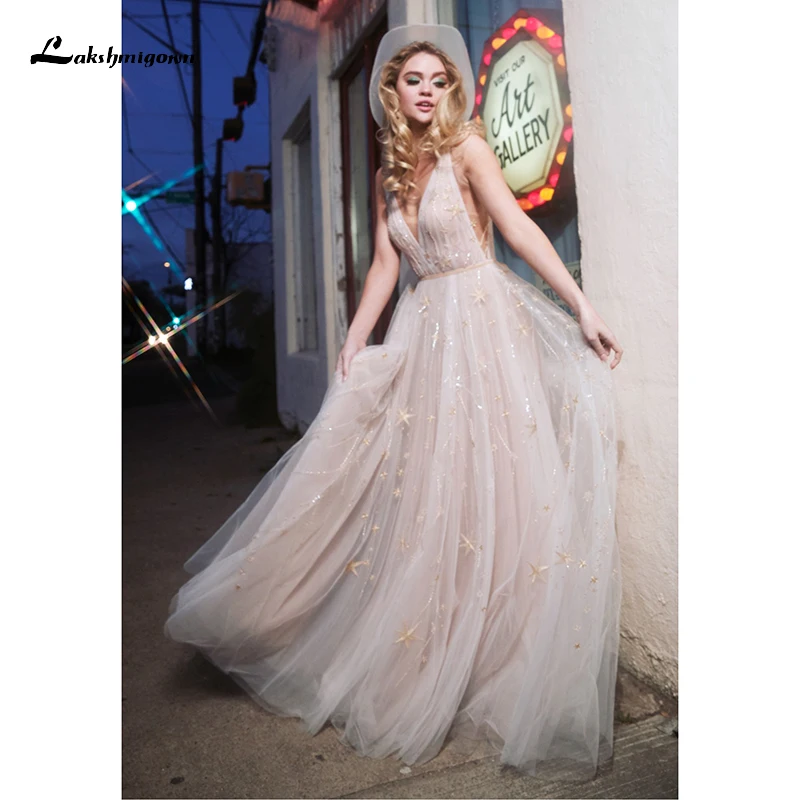 

Lakshmigown свадебные платья 2022, свадебные платья без рукавов, с открытой спиной и V-образным вырезом, тюлевые кружевные платья до пола с аппликац...