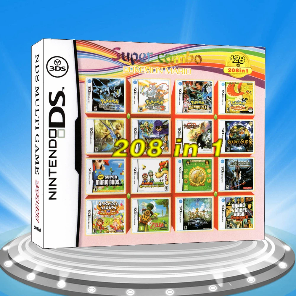 

208 In 1 Multi Cart Pokémon Mario Harvest Moon Album Game Cartridge for NEW3DSLL 3DS 3DSLL 3DSXL NDSI NDSILL NDSIXL NDSL NDS