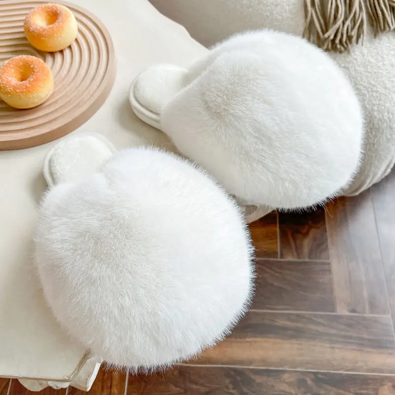 Шлепанцы женские из искусственного кроличьего меха пушистые сандалии с закрытым