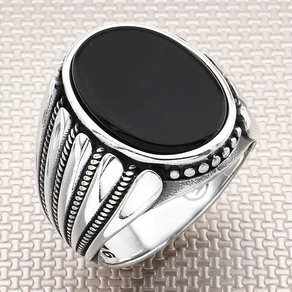 

Plain Patterned Oval Stone Black Onyx Gemstone Men 925 Sterling Silver Ring Jewellery Handmade Ring Natural Gemstone Men Ring