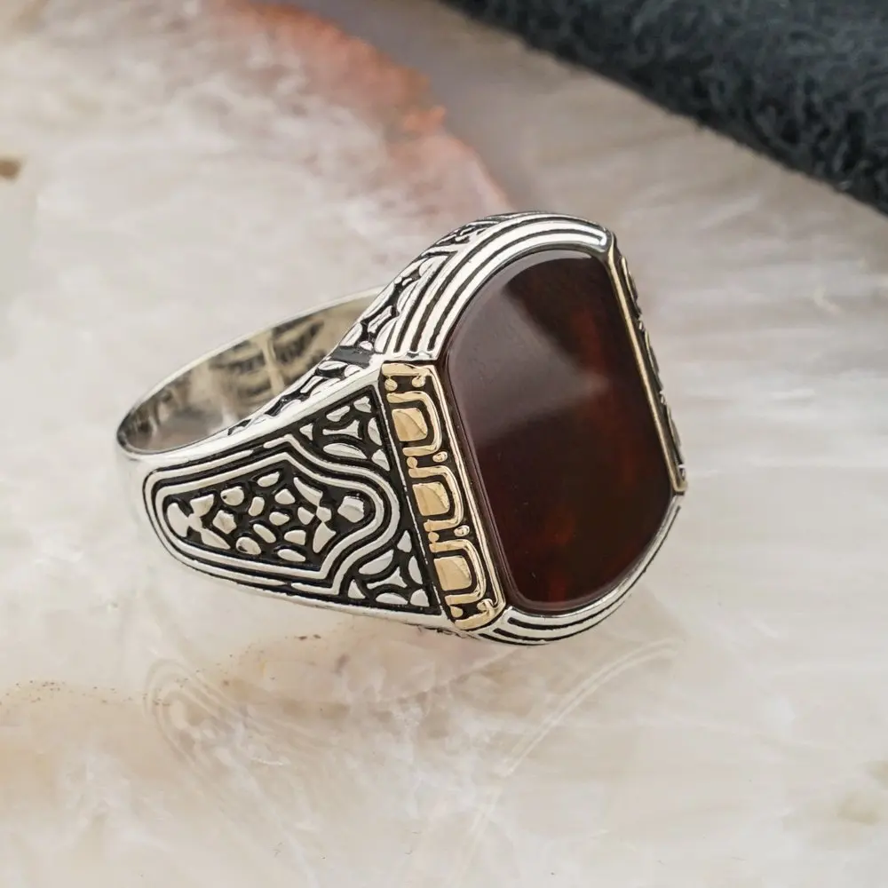 925 пробы Серебряное гладкое мужское кольцо из агата | Украшения и аксессуары