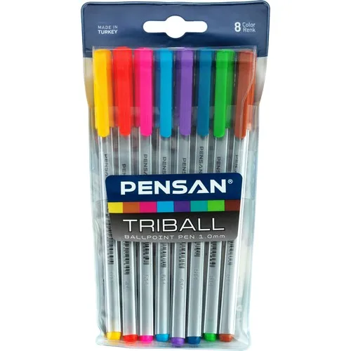 Шариковая ручка PENSAN TRIBALL 1 мм цветная 8 Lİ набор 01003 шариковая цветные карандаши