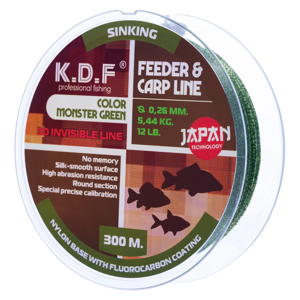 Леска с покрытием флюорокарбона KDF Feeder Carp Line 3D 0 26 мм 300 м | Спорт и развлечения