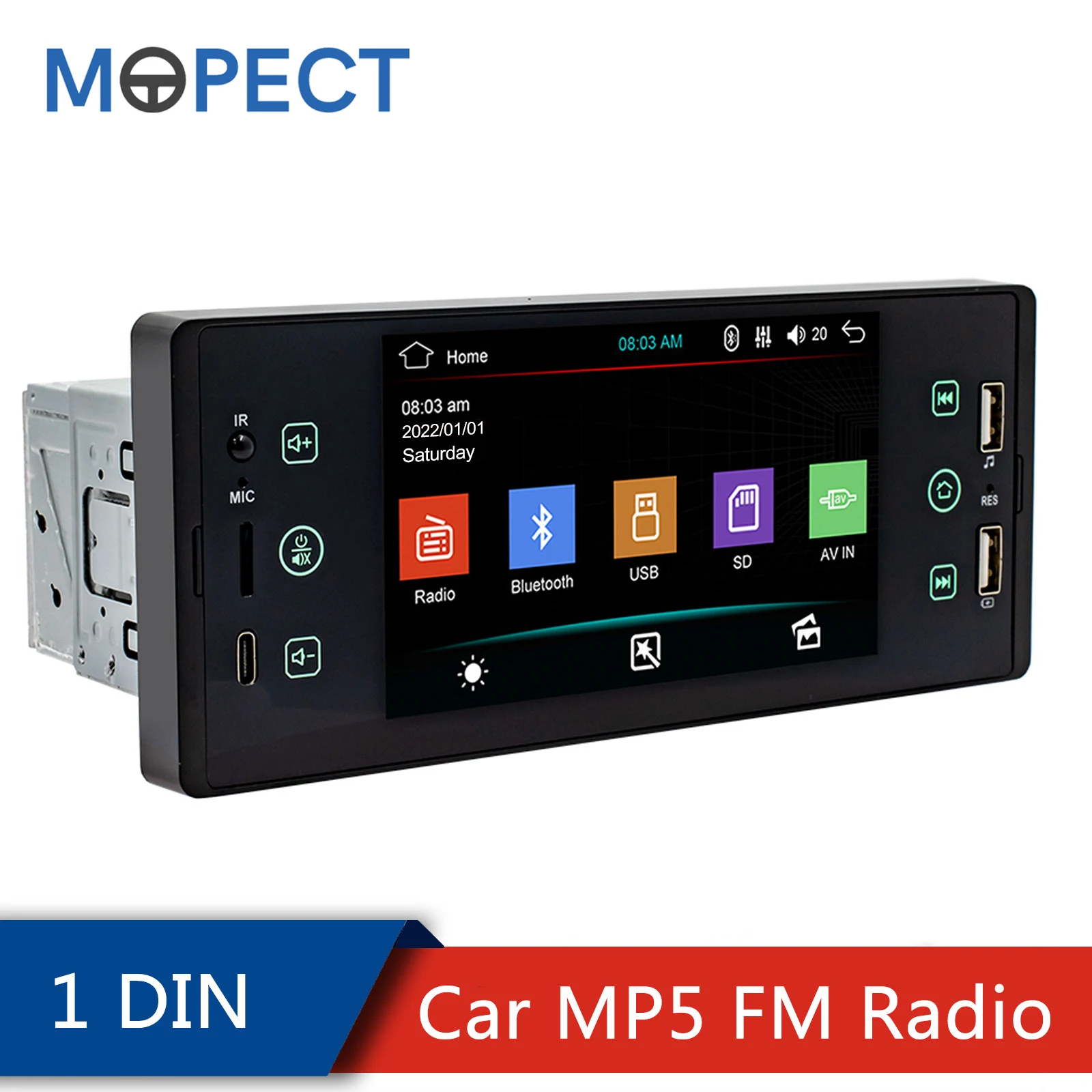 MOPECT 1 Din 5-дюймовый автомобильный MP5 FM Радио Видео Bluetooth плеер HD IPS музыкальный