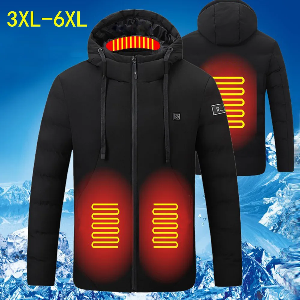 

Куртка с электрическим подогревом, уличный жилет с умным USB-подогревом, пальто с длинным рукавом, куртки с капюшоном, 6XL, зимняя теплая одежда...