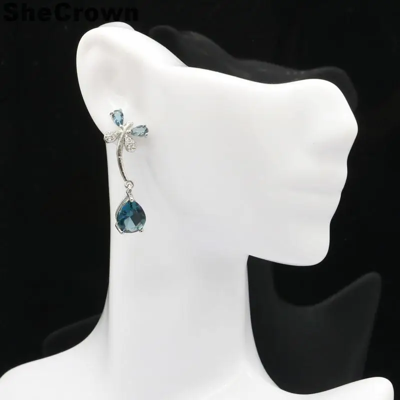 32x12 мм Красивые серебряные серьги в европейском стиле с голубым топазом Лондона |