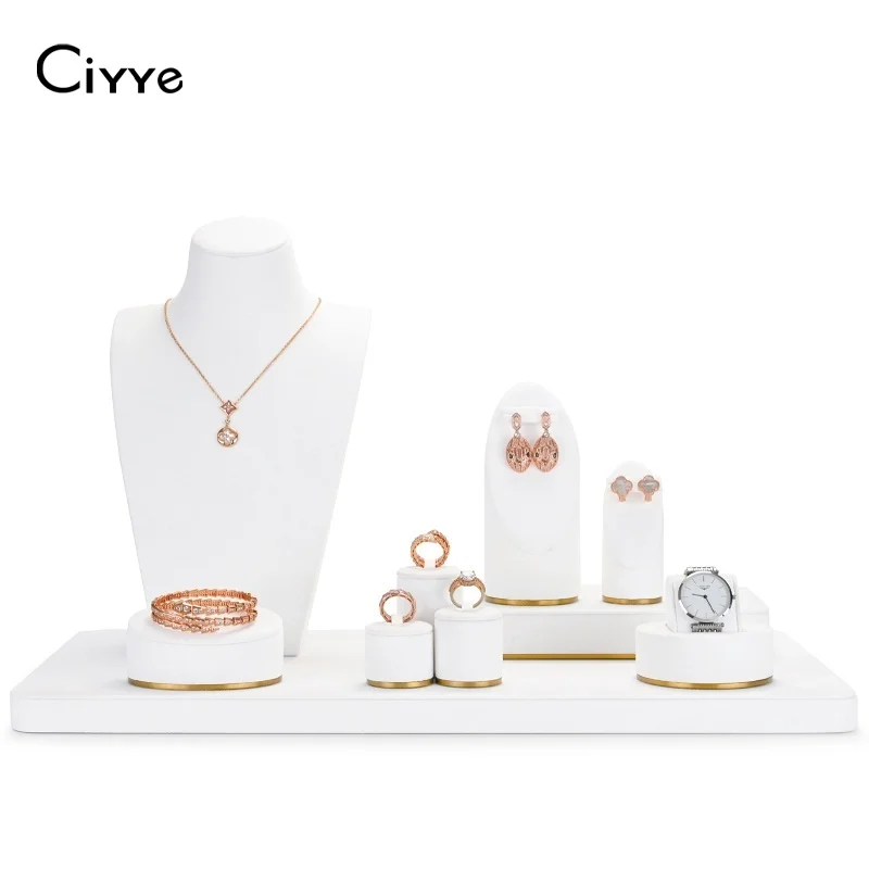 

Ciyye Newly Wooden Jewelry Display Prop Set Resin Necklace Bust Metal Earrings Display Rack for Shop Cabinet